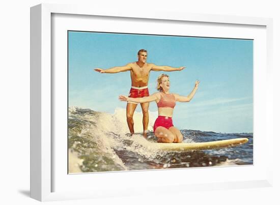 Couple Surfing-null-Framed Art Print