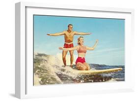 Couple Surfing-null-Framed Art Print