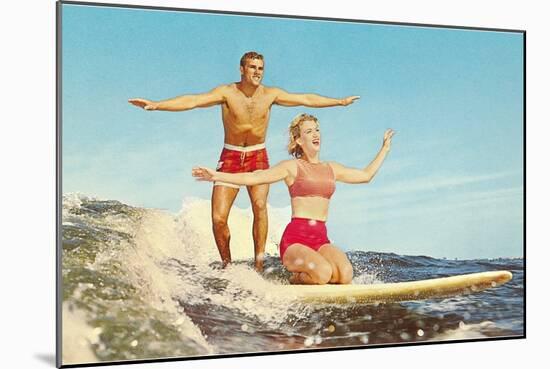 Couple Surfing-null-Mounted Art Print