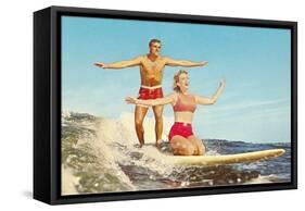 Couple Surfing-null-Framed Stretched Canvas