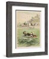 Couple Swim Side by Side off the Beach at Santander Spain-D. Eusebio Planas-Framed Art Print