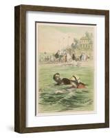 Couple Swim Side by Side off the Beach at Santander Spain-D. Eusebio Planas-Framed Art Print