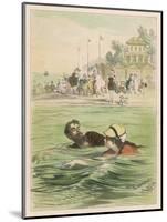 Couple Swim Side by Side off the Beach at Santander Spain-D. Eusebio Planas-Mounted Art Print