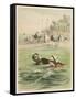 Couple Swim Side by Side off the Beach at Santander Spain-D. Eusebio Planas-Framed Stretched Canvas