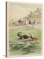 Couple Swim Side by Side off the Beach at Santander Spain-D. Eusebio Planas-Stretched Canvas