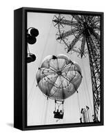 Couple Taking a Ride on the 300 Ft. Parachute Jump at Coney Island Amusement Park-Marie Hansen-Framed Stretched Canvas