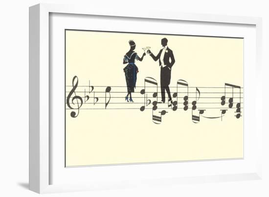 Couple Toasting on Musical Staff-null-Framed Art Print