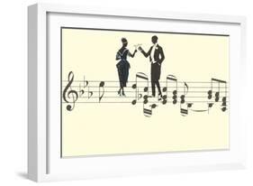 Couple Toasting on Musical Staff-null-Framed Art Print