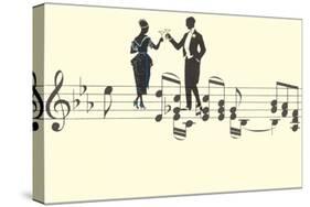 Couple Toasting on Musical Staff-null-Stretched Canvas