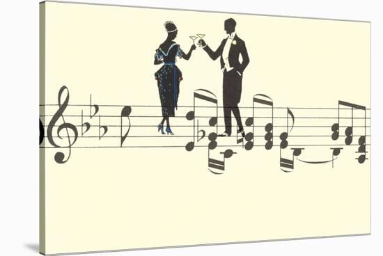 Couple Toasting on Musical Staff-null-Stretched Canvas