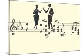 Couple Toasting on Musical Staff-null-Stretched Canvas