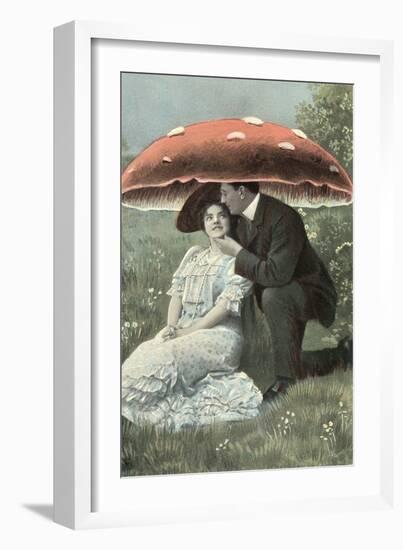 Couple under Giant Poison Mushroom-null-Framed Art Print