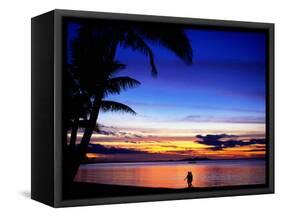 Couple Walking Along Beach at Sunset, Fiji-Peter Hendrie-Framed Stretched Canvas