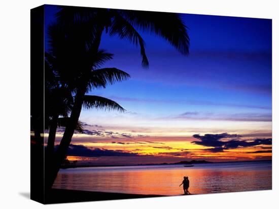 Couple Walking Along Beach at Sunset, Fiji-Peter Hendrie-Stretched Canvas