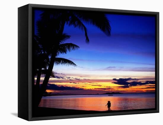 Couple Walking Along Beach at Sunset, Fiji-Peter Hendrie-Framed Stretched Canvas