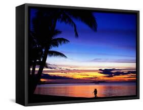 Couple Walking Along Beach at Sunset, Fiji-Peter Hendrie-Framed Stretched Canvas