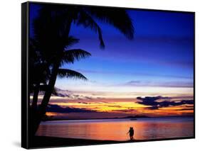 Couple Walking Along Beach at Sunset, Fiji-Peter Hendrie-Framed Stretched Canvas