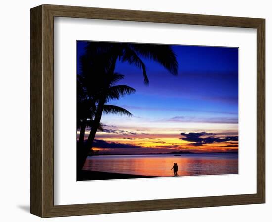 Couple Walking Along Beach at Sunset, Fiji-Peter Hendrie-Framed Photographic Print