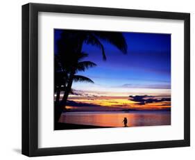 Couple Walking Along Beach at Sunset, Fiji-Peter Hendrie-Framed Photographic Print