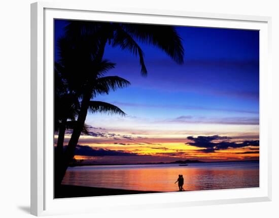 Couple Walking Along Beach at Sunset, Fiji-Peter Hendrie-Framed Photographic Print