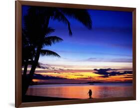 Couple Walking Along Beach at Sunset, Fiji-Peter Hendrie-Framed Photographic Print