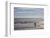 Couple walking dog on North Bay beach, Scarborough, Yorkshire, England, United Kingdom, Europe-Jane Sweeney-Framed Photographic Print