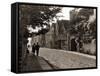 Couple Walking Down a Quiet Cobbled Road in Rye Sussex-null-Framed Stretched Canvas