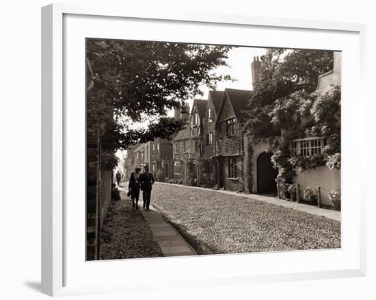 Couple Walking Down a Quiet Cobbled Road in Rye Sussex-null-Framed Photographic Print