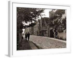 Couple Walking Down a Quiet Cobbled Road in Rye Sussex-null-Framed Photographic Print