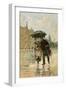 Couple Walking in the Rain on an English City Street, 1800s-null-Framed Giclee Print