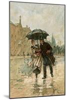 Couple Walking in the Rain on an English City Street, 1800s-null-Mounted Giclee Print