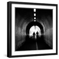 Couple walking into the light, York tunnel, York, England-Karen Deakin-Framed Photographic Print