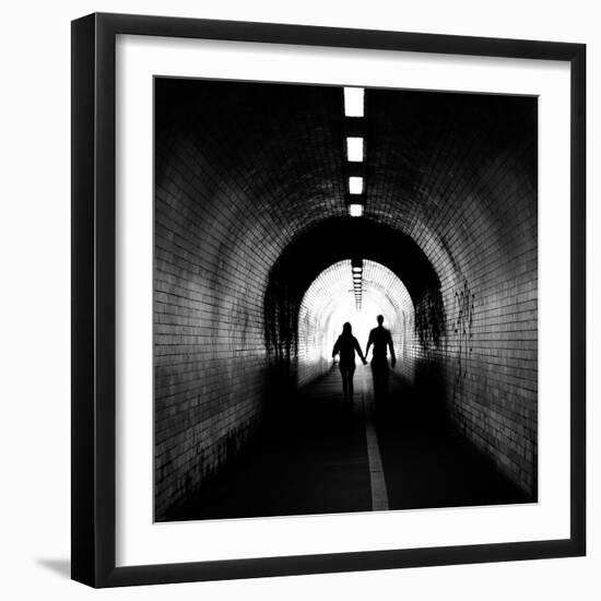 Couple walking into the light, York tunnel, York, England-Karen Deakin-Framed Photographic Print