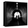 Couple walking into the light, York tunnel, York, England-Karen Deakin-Framed Stretched Canvas