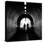 Couple walking into the light, York tunnel, York, England-Karen Deakin-Stretched Canvas