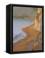 Couple Walking on Beach. Isle of Purbeck, Dorset, England UK-Jean Brooks-Framed Stretched Canvas