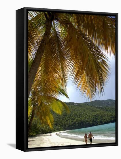 Couple Walking on Beach, Magens Bay, St. Thomas, Us Virgin Islands, Caribbean-Cindy Miller Hopkins-Framed Stretched Canvas