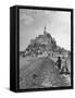 Couple Walking on Causeway Toward Mont Saint Michel-Ralph Morse-Framed Stretched Canvas