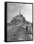 Couple Walking on Causeway Toward Mont Saint Michel-Ralph Morse-Framed Stretched Canvas