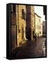 Couple Walking on Narrow Street, Radda in Chianti, Tuscany, Italy-Merrill Images-Framed Stretched Canvas