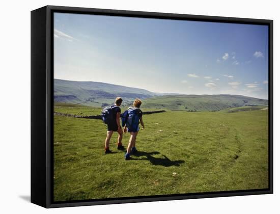 Couple Walking on the Dalesway Long Distance Footpath, Near Kettlewell, Yorkshire-Nigel Blythe-Framed Stretched Canvas