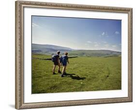 Couple Walking on the Dalesway Long Distance Footpath, Near Kettlewell, Yorkshire-Nigel Blythe-Framed Photographic Print