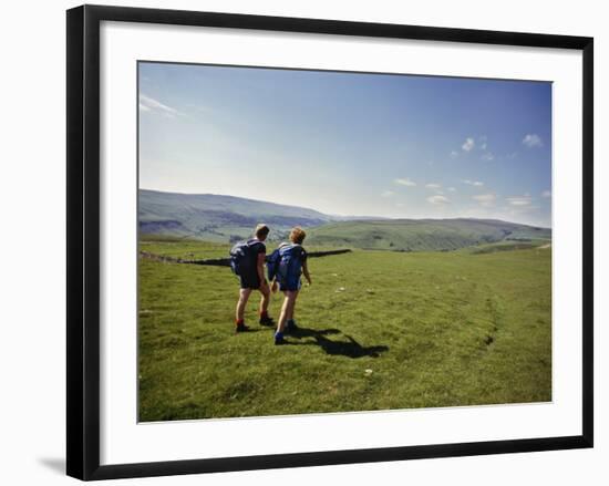 Couple Walking on the Dalesway Long Distance Footpath, Near Kettlewell, Yorkshire-Nigel Blythe-Framed Photographic Print