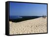 Couple Walking on the Dunes Du Pyla, Bay of Arcachon, Cote D'Argent, Aquitaine, France, Europe-Peter Richardson-Framed Stretched Canvas