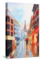 Couple Walking on the Streets of Paris against the Backdrop of the Eiffel Tower, Abstract Oil Paint-Fresh Stock-Stretched Canvas