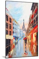 Couple Walking on the Streets of Paris against the Backdrop of the Eiffel Tower, Abstract Oil Paint-Fresh Stock-Mounted Art Print