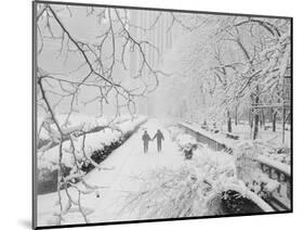 Couple Walking Through Park in Snow-Bettmann-Mounted Photographic Print