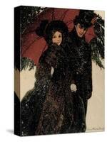 Couple Walking Through the Snow, Greeting Card by Anna Whelan Betts, c.1900-null-Stretched Canvas
