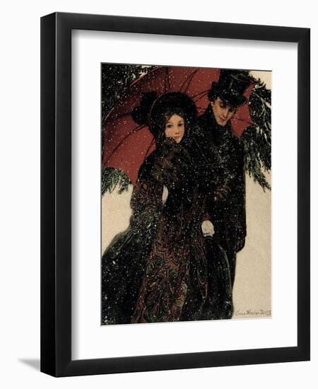 Couple Walking Through the Snow, Greeting Card by Anna Whelan Betts, c.1900-null-Framed Giclee Print