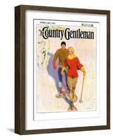 "Couple Wearing Snowshoes," Country Gentleman Cover, February 1, 1930-McClelland Barclay-Framed Giclee Print